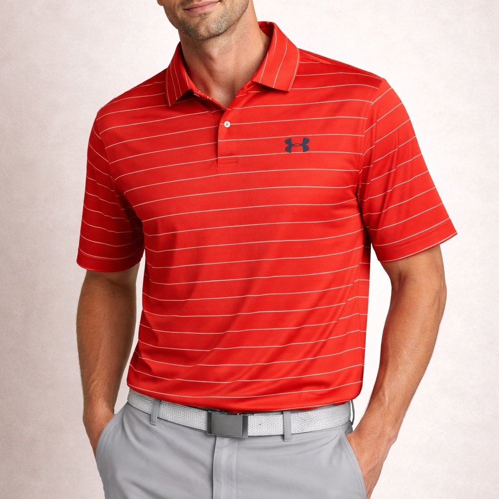 Under Armour Men's Coldblack Heat‎ Gear Optic Stripe Polo Shirt Size Medium Red